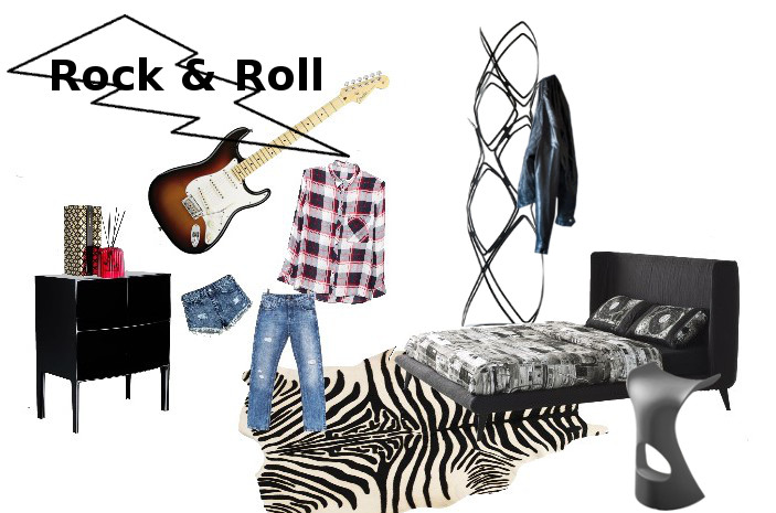 moodboard camera da letto arredamento contemporaneo rock