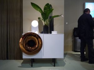 Caruso cabinet by Miniforms with trumpet and audio system