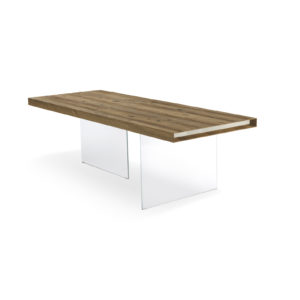 air wildwood table with wood top and glass legs by lago design