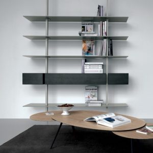 system libreria in alluminio vetro e legno terra soffitto