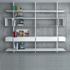 system 13 extendo libreria alluminio, vetro e legno laccato terra soffitto