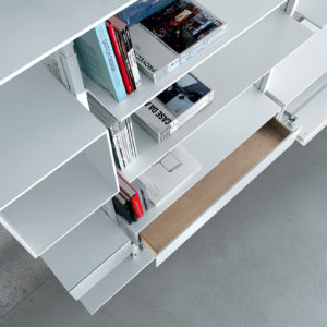 system 13 extendo libreria alluminio, vetro e legno laccato terra soffitto